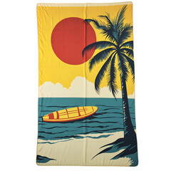 Retro Beach Towel with Giant Funky Vintage Graphics Isolated on Transparent Background