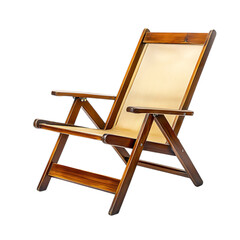 Sport Inspired Reclining Wooden Beach Chair with a White Seat Isolated on Transparent Background