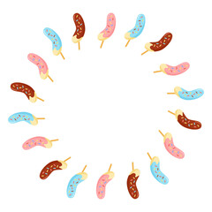 チョコバナナ イラスト 円フレーム 背景 夏祭り 食べ物 縁日