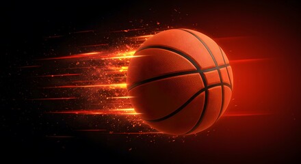 Fototapeta premium Blazing Speed The Fiery Flight of a Basketball – Dynamic Action Shot