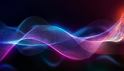 abstract digital waveform with neon lights and dark background