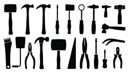 Labor Day Various hand tools vector silhouette icon set