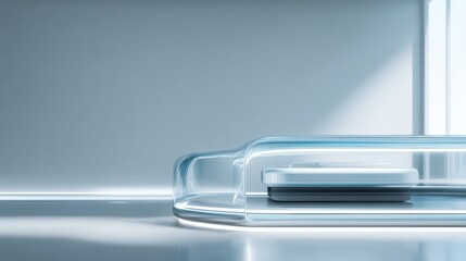 Modern technological device on a sleek surface with soft light and minimalistic design.