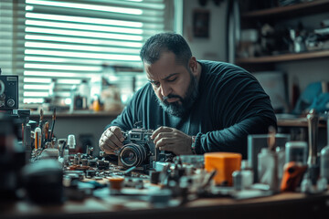 Man working on camera.