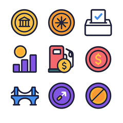 Colorful finance and economy flat icons set. business and money symbols