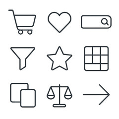 E-commerce and shopping linear icons set. retail and online transaction symbols