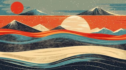 Serene Mountain Landscape: A Sunset Symphony