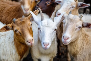 Obraz premium Goats gathered on a sunny farm