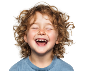 Laughing Boy with Curly Hair Isolated on Transparent Background On Transparent Background