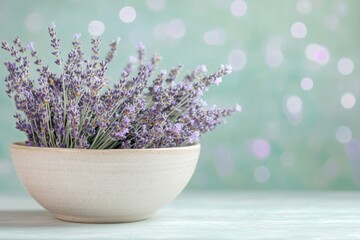 Fototapeta premium A bowl of fragrant lavender flowers, a calming and relaxing scene.