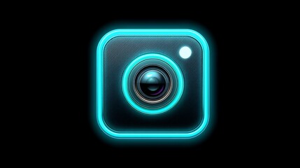 Neon camera icon on black background (3)