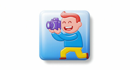 Cheerful photographer taking pictures in square frame
