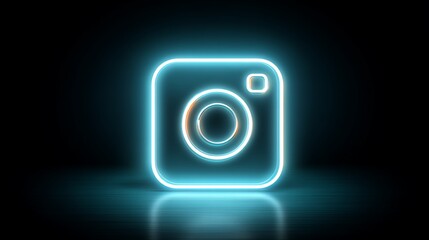 Neon camera icon on dark background (1)