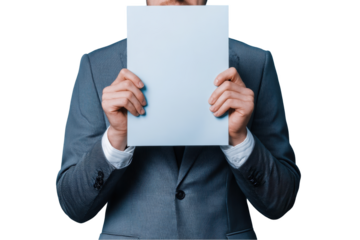 Man Holding Blank Sign Isolated on Transparent Background On Transparent Background