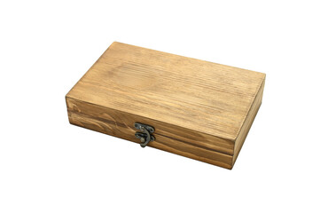 wooden box for storing coins on white background