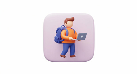 Digital nomad with laptop and backpack