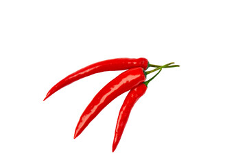 Red chili peppers isolated on transparent background, top view
