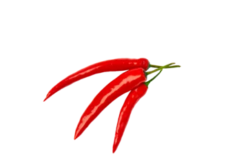 Red chili peppers isolated on transparent background, top view