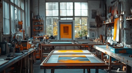 Spacious art workshop interior