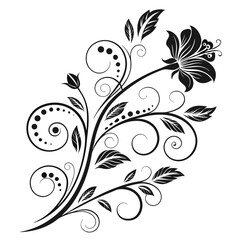 Elegant Swirl Flower Design with Black Floral Elements - Intricate Decorative Vector Art