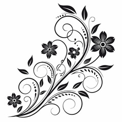 Elegant Swirl Flower Design with Black Floral Elements - Intricate Decorative Vector Art