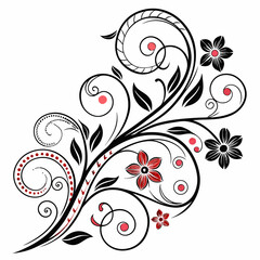 Elegant Swirl Flower Design with Black Floral Elements - Intricate Decorative Vector Art
