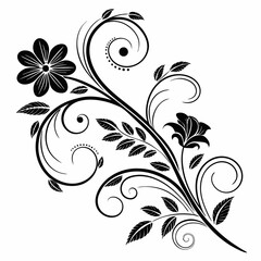 Elegant Swirl Flower Design with Black Floral Elements - Intricate Decorative Vector Art