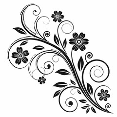 Elegant Swirl Flower Design with Black Floral Elements - Intricate Decorative Vector Art