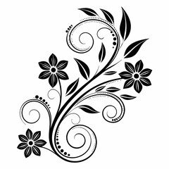 Elegant Swirl Flower Design with Black Floral Elements - Intricate Decorative Vector Art