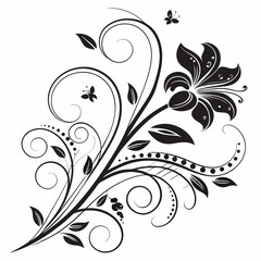 Elegant Swirl Flower Design with Black Floral Elements - Intricate Decorative Vector Art