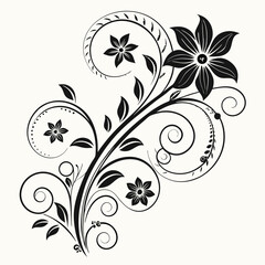 Elegant Swirl Flower Design with Black Floral Elements - Intricate Decorative Vector Art