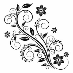 Elegant Swirl Flower Design with Black Floral Elements - Intricate Decorative Vector Art