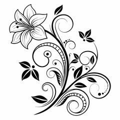 Elegant Swirl Flower Design with Black Floral Elements - Intricate Decorative Vector Art