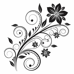 Elegant Swirl Flower Design with Black Floral Elements - Intricate Decorative Vector Art