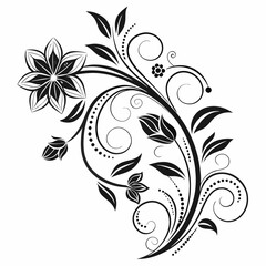 Elegant Swirl Flower Design with Black Floral Elements - Intricate Decorative Vector Art