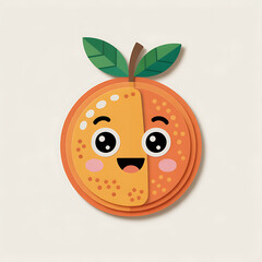 Obraz premium Orange color kids learning flashcard, paper collage style with a happy orange fruit character