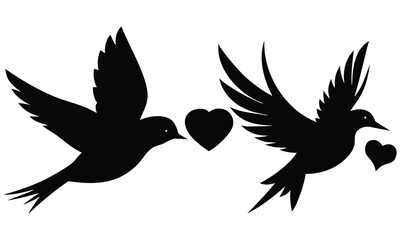 Obraz premium A black vector silhouette of a dove, a bird with outstretched wings in flight, symbolizes peace