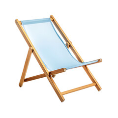 Minimalist Fold Away Wooden Beach Chair with a Blue Seat Isolated on Transparent Background