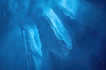 Fototapeta premium Glowing blue canyons carve through a nebula, stars twinkling in the cosmic distance.