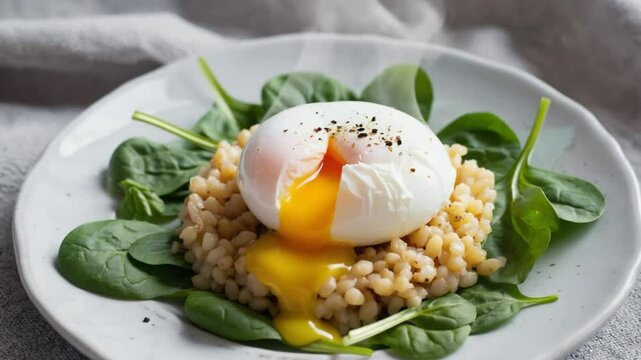 Poached egg orzo spinach dish