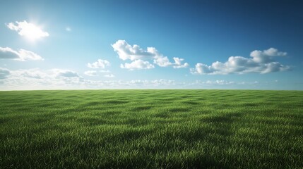 Fototapeta premium Vast, green field under a bright, summer sky.