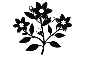 Fototapeta premium Stylized Floral Arrangement Silhouette with Blossoms, Bud, and Leaves for Arts and Crafts