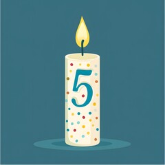Birthday Candle Number Five Flat Vector Illustration for Celebratory Occasions
