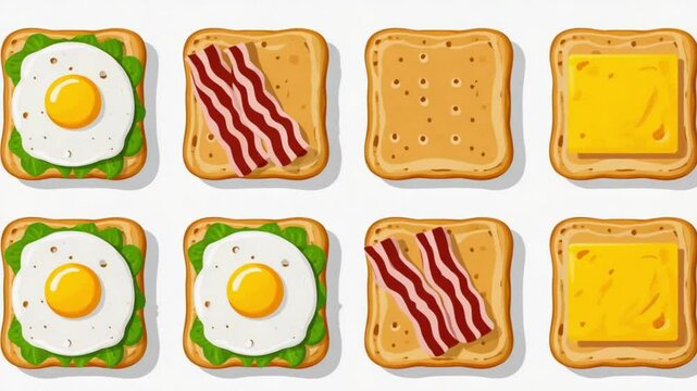 Variety of toasted sandwiches with eggs bacon and cheese