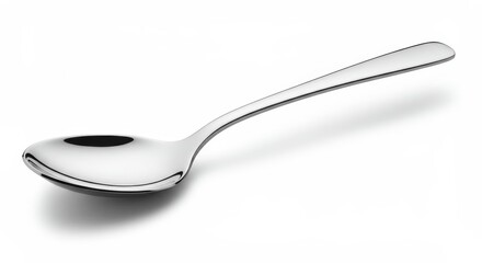 Elegant soup spoon crafted from polished metal, culinary utensil on white background