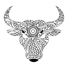 Ornate Bull Head Zentangle Design Intricate Line Art Illustration
