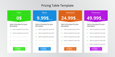 Pricing table template.