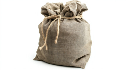 A cement bag isolated on a white background, displaying its sealed packaging, industrial labeling, and powder-filled form used in construction.
