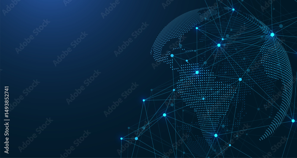 Leinwandbilder Global network connection concept. Big data visualization. Social network communication in the global computer networks. Internet technology. Business. Science. Vector illustration