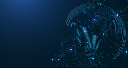 Global network connection concept. Big data visualization. Social network communication in the global computer networks. Internet technology. Business. Science. Vector illustration